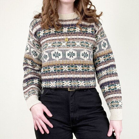 Vintage Wool Fair Isle Scandinavian Eccentric Grandma Eclectic Grandpa Winter - Picture 4 of 8